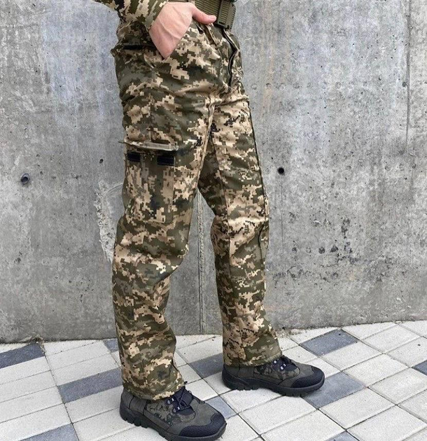 Штаны тактические софтшелл с флисом Пиксель ММ14 утепленные Штаны для военных 50 - изображение 2