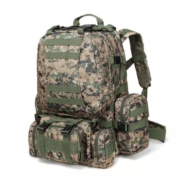 Тактичний військовий рюкзак 60л з підсумками 4 в 1. Колір піксель ЗСУ. - зображення 1