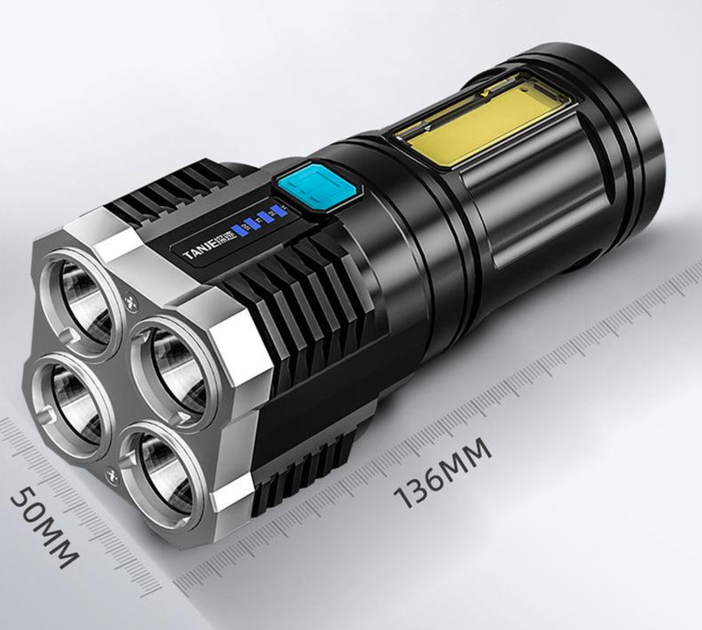 Аккумуляторный фонарь LS03 ручной фонарик на 4 LED (ЗАРЯДКА от USB) с боковым светом COB - изображение 12