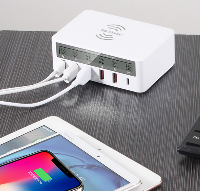 Зарядний пристрій WLX-818PF 100W 1xUSB QC3.0 / 4xUSB / 1xPD Type-C / бездротова зарядка Qi 10W - White - зображення 6