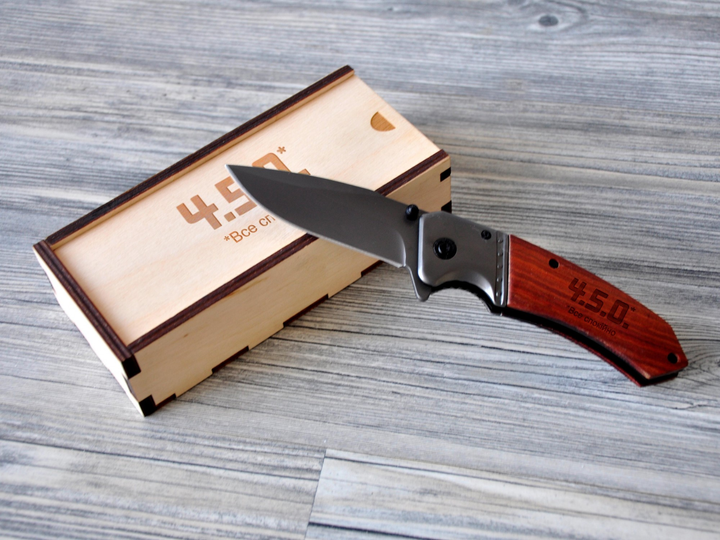 Нож с гравировкой на ручке 4.5.0. Все спокійно в деревянной коробке, Woodpresent - изображение 2