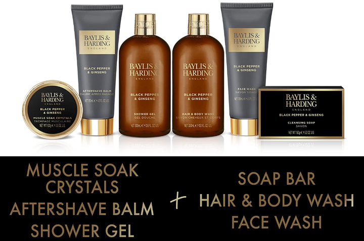 Набір для нього Baylis and Harding Signature Men's Black Pepper and Ginseng Luxury Shower фтв Prep Gift Set - изображение 2