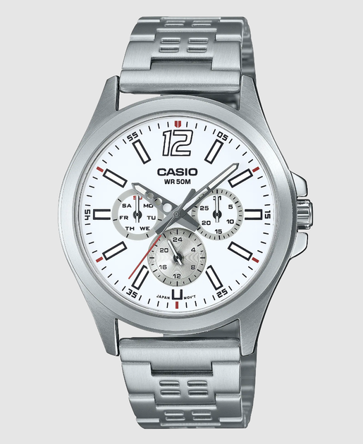 Мужские часы Casio MTP-E350D-7B Белые с серебристым - изображение 2