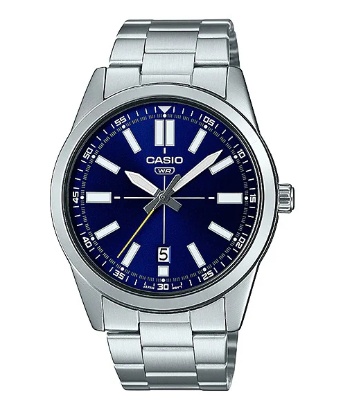 Наручные практичные часы Casio MTP-VD02D-2E Серебро\Темно-синий экран - изображение 2