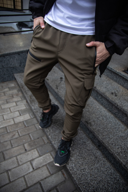 Мужские зимние тактические штаны Soft Shell хаки на флисе Flash карго S - изображение 2