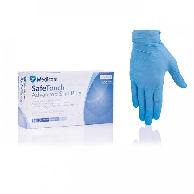 Рукавички нітрилові Medicom SafeTouch Advanced Slim 3.6 M Сині 100 шт - зображення 1