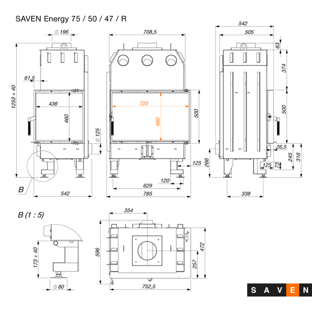 Камінна топка кутова SAVEN Energy 75х50х47R (15,1 kW) ECO - зображення 3