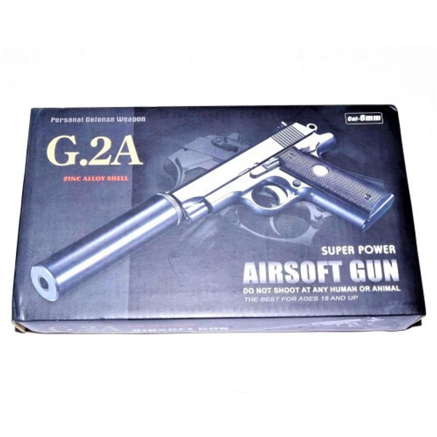 Детский пистолет на пульках "Browning mini с глушителем Вальтер" Galaxy G2A Металл, черный - изображение 1