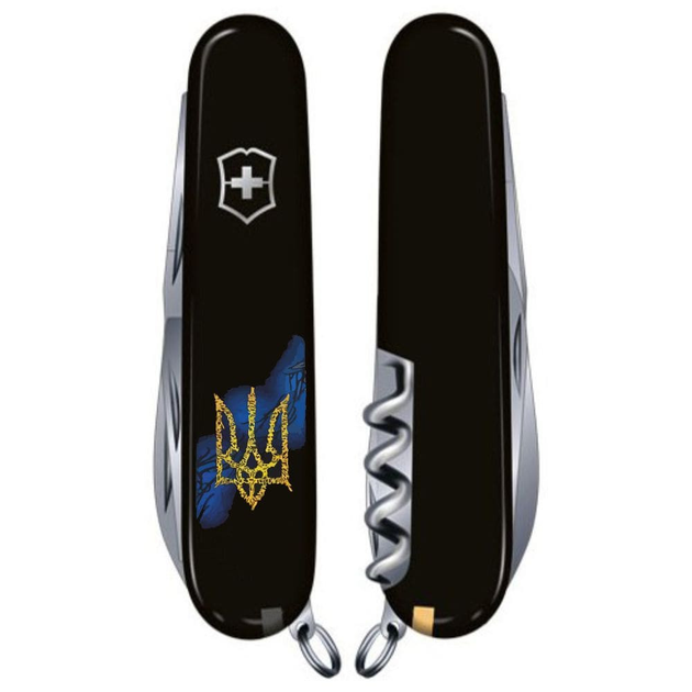 Складной нож Victorinox HUNTSMAN UKRAINE Трезубец Арт на фоне 1.3713.3_T1210u - изображение 2