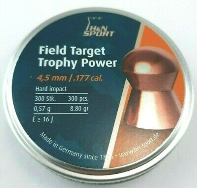 Пули H&N пневматические Field Target Trophy Power 300 шт 0,57 г 4,5 мм (00-00003533) - изображение 1