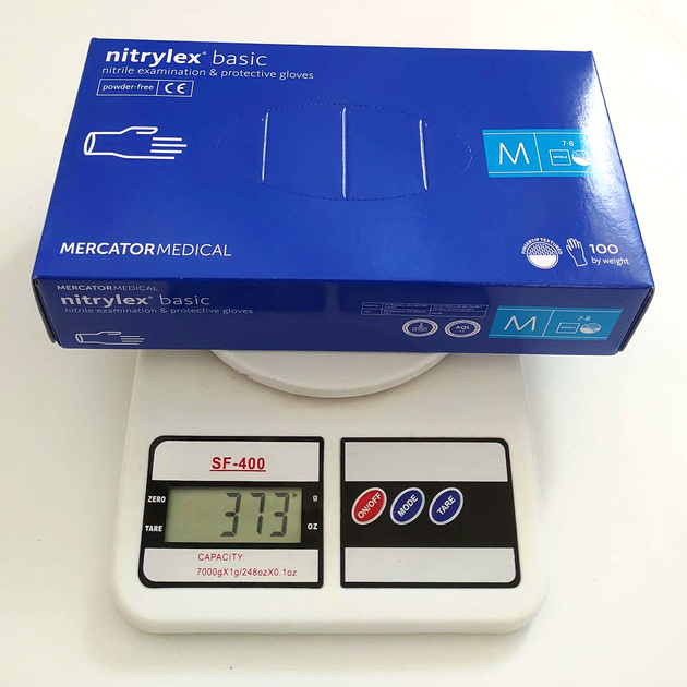 Нитриловые перчатки Nitrylex®, плотность 3.2 г. - PF PROTECT / basic - Синие (100 шт) M (7-8) - изображение 2