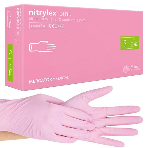 Нитриловые перчатки Nitrylex® Pink, плотность 3.5 г. - розовые (100 шт) S (6-7) - изображение 1