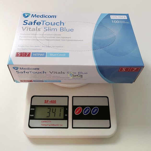 Нитриловые перчатки Medicom, плотность - 3.2 г. - Slim Blue (голубые) - 100 шт S (6-7) - изображение 2