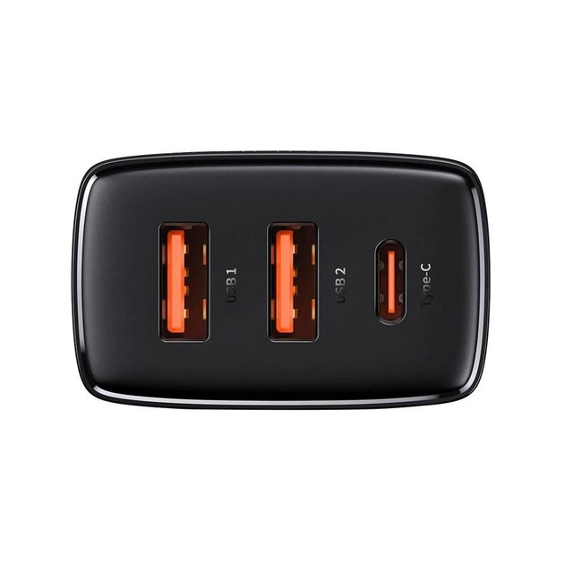 Сетевое зарядное устройство на 30 Вт BASEUS Compact Quick Charger (2USB/1Type-C, QC/PD, 30W, 3A). Black - изображение 2