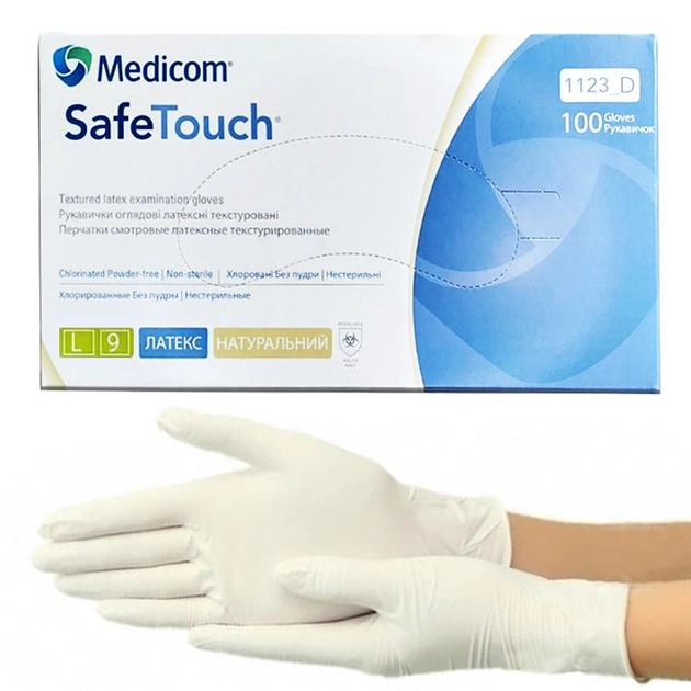 Латексные текстурированные неприпудренные перчатки Medicom SafeTouch Connect L (8-9) - изображение 1