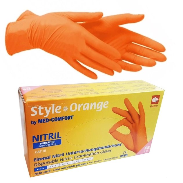 Рукавички нітрилові S (6-7) помаранчеві AMPri Style Orange (100 шт) - зображення 1