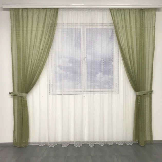 Шторы из сетки 200x270 cm (2 шт) и тюль 400x270 cm ALBO Зеленые (SHT-S515-5) - Фото 1 Шторы из сетки 200x270 cm (2 шт) и тюль 400x270 cm ALBO Зеленые (SHT-S515-5) - изображение 1