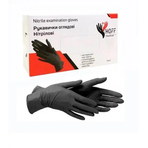 Перчатки нитриловые черные HOFF MEDICAL (10уп./коробка) нестерильные цвет черный размер s - изображение 2