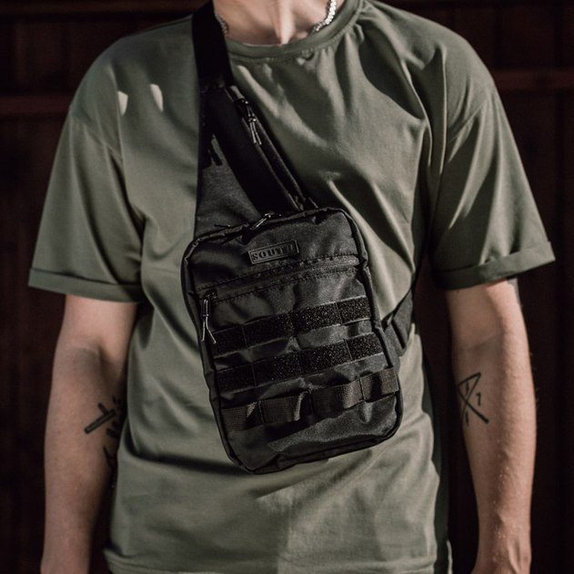 Тактическая сумка с кобурой под оружие на 6 карманов, черная. - изображение 1