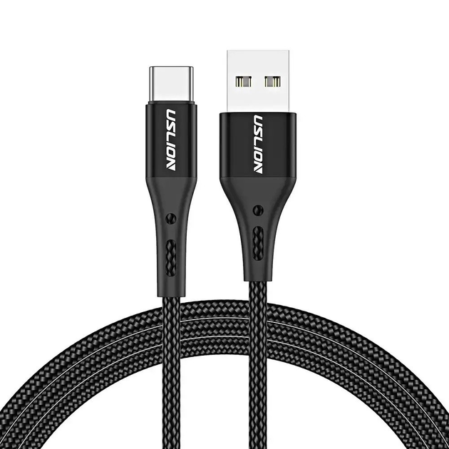 Зарядный кабель USB USLION Type C 2m 3А быстрая зарядка для телефона Черный фото отзывы