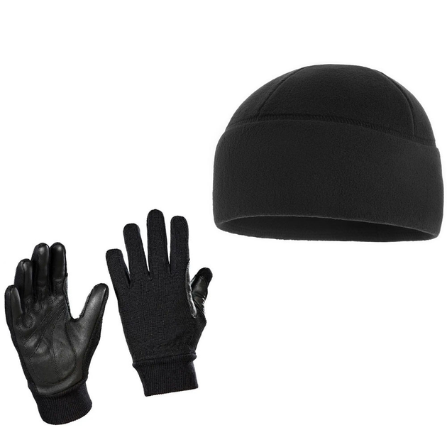 Набор M-Tac перчатки Assault Tactical Mk.8 Black и шапка watch cap фліс (260г/м2) with slimtex black - изображение 1