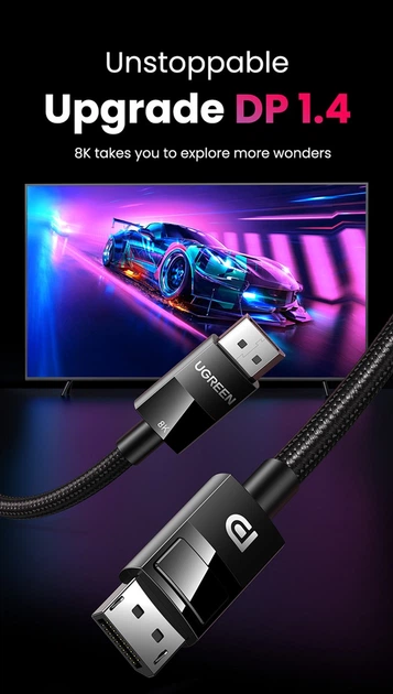 Kabel Ugreen DP114 DP 1.4 Male to Male Plastic Case Braided Cable 1 m Black (6957303883905) - obraz 10