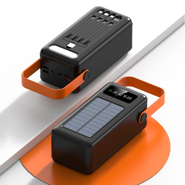 Power Bank с солнечной батареей Kamry 50000 mAh реальная ёмкость с экраном, фонариком, 4хUSB, кабеля 4в1 MicroUSB/Lightning/Type-C/USB Черный - изображение 8