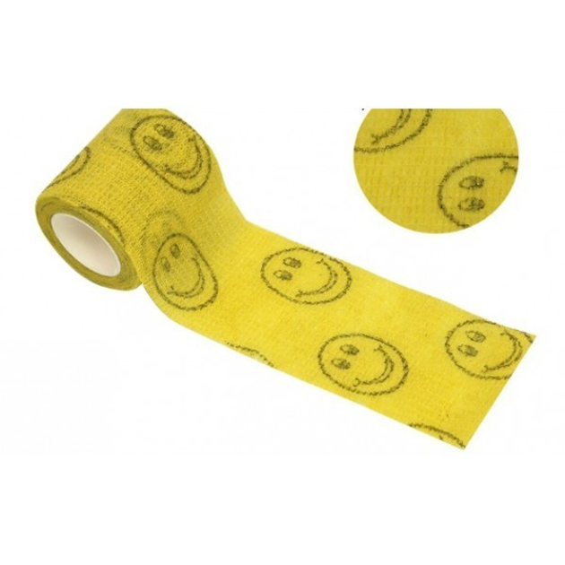 Бинт самоклеящийся эластичный Coban 5 см, желтый смайл, фиксирующий самозакрепляющий, бинт Кобан, аутоадгезионный бинт, 5 см х 4,5 м - изображение 1