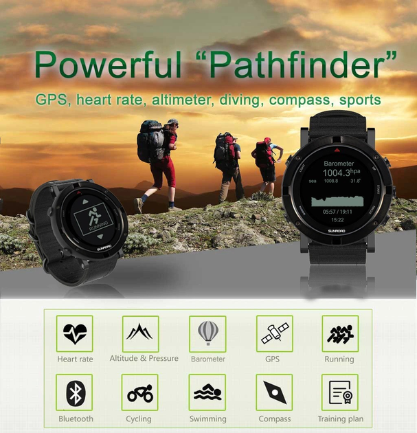 Мужские тактические водонепроницаемые смарт часы SunRoad Pathfinder GPS ...