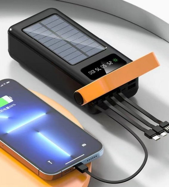 Портативна зарядка зовнішній акумулятор Power Bank 637 - 50000mAh Solar + 4 універсальні кабелі - зображення 5