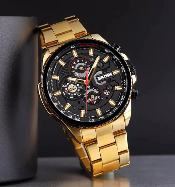 Чоловічий годинник Skmei Механічний M-023 Чорний/жовте золото