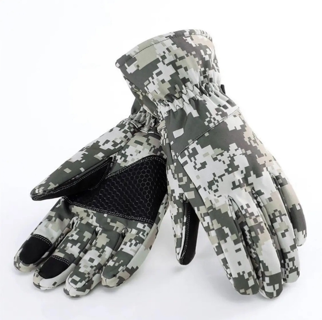 Перчатки тактические водоотталкивающие зимние камуфляжные перчатки утепленные флисом Combat Camo пиксель XL - изображение 2