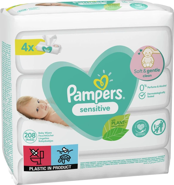 Набір Дитячі вологі серветки Pampers Sensitive 4 х 52 шт (8001841062624) - зображення 3