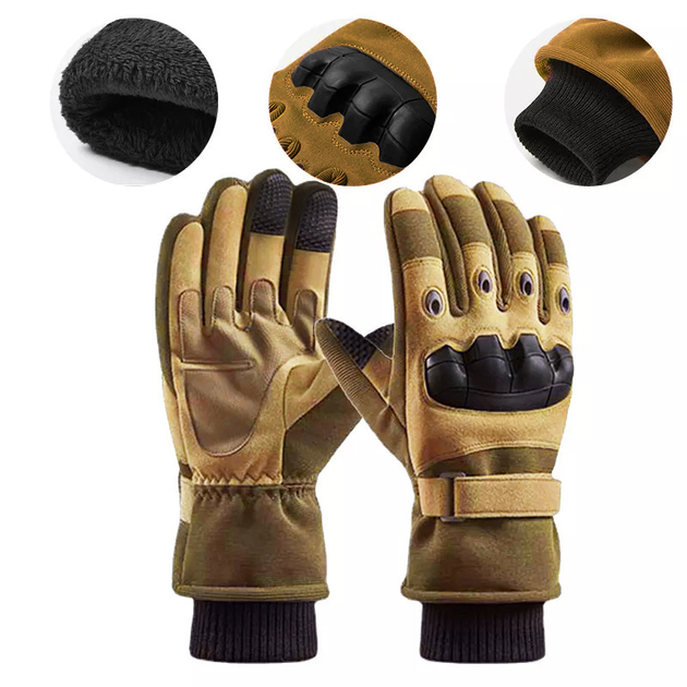 Тактические зимние полнопалые перчатки с флисом Eagle Tactical ET-03 Песочный Размер M - изображение 2