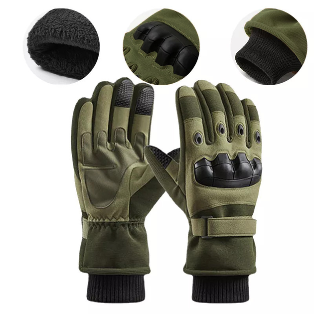Тактические зимние полнопалые перчатки с флисом Eagle Tactical ET-03 Green Размер M - изображение 2