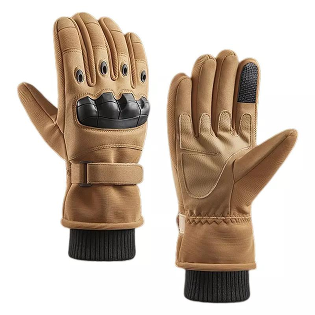Тактичні зимові повнопалі рукавички із флісом Eagle Tactical ET-03 Пісочний Розмір L - зображення 1