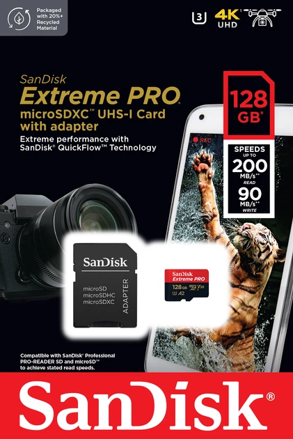 Adapter SanDisk Extreme Pro microSDXC 128 GB UHS-I U3 + SD (SDSQXCD-128G-GN6MA) - obraz 2