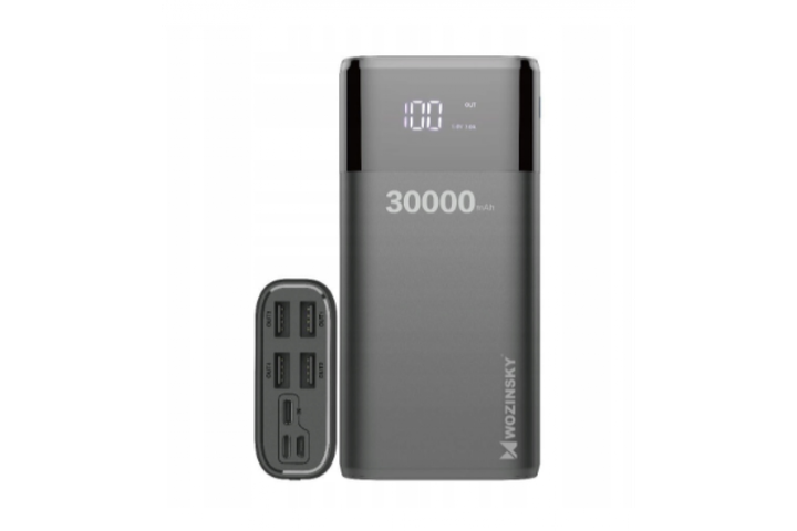 Мобільна батарея Wozinsky 30000mAh, 4*USB, with LCD display, 2A, black (5907769300349) - Фото 1 Мобільна батарея Wozinsky 30000mAh, 4*USB, with LCD display, 2A, black (5907769300349) - изображение 1