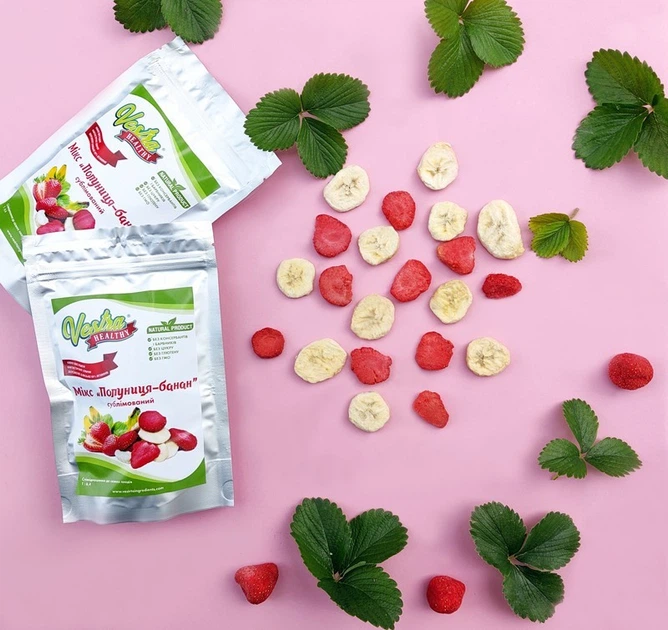 Мікс сублімованих фруктів Vestra Healthy Полуниця-банан 20 г - Фото 3 Мікс сублімованих фруктів Vestra Healthy Полуниця-банан 20 г - зображення 3