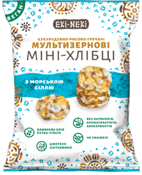 Міні-хлібці Екі-Некікукурудзяно-рисово-гречані з морською сіллю 40г - Фото 1 Міні-хлібці Екі-Некікукурудзяно-рисово-гречані з морською сіллю 40г - зображення 1