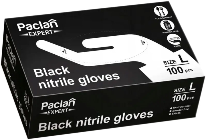 Нітрилові рукавиці Paclan Expert L 100 шт. Чорні (5900942137923) - зображення 1