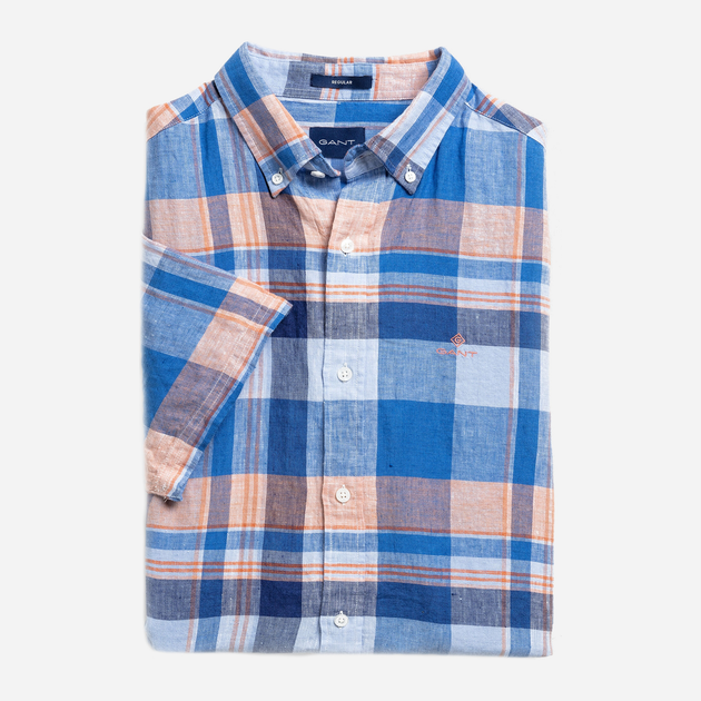 Koszula GANT Linen Madras Reg 3013621 S niebieska (7325705716449) - obraz 5