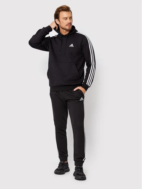 Bluza męska z kapturem ocieplana Adidas 3 Stripe Fleece Hoody Czarna GK9072 2XL Czarna (4064045329195 ) - obraz 3
