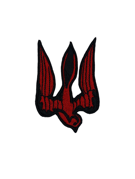 Шеврон на липучке Ласточка Тризуб патриотическая 9см х 6см красно-черная (12095) - изображение 1