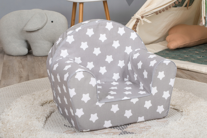 Детское мягкое кресло KidsbunkBed 42x46x40 см Серый ( принт stars) 9 ...