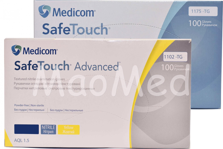 Перчатки нитриловые Medicom Blue and Yellow текстурированные без пудры голубые и желтые размер L 200 шт (3,6 г) - изображение 2