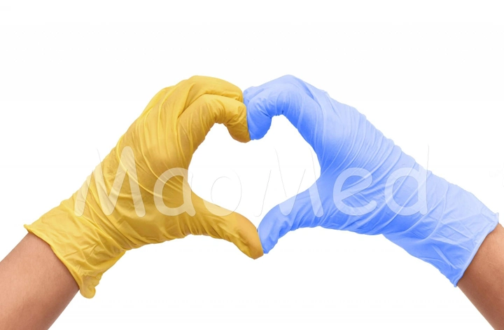 Рукавички нітрилові Medicom Blue and Yellow текстуровані без пудри блакитні та жовті розмір XS 200 шт (3,6 г.) - зображення 1