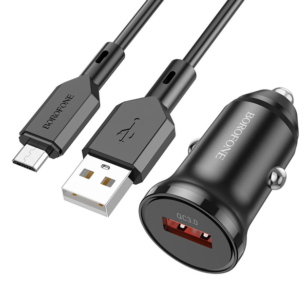 Зарядне автомобільне BOROFONE BZ18 (1USB 3A QC3.0 18W) Micro USB Чорний ...