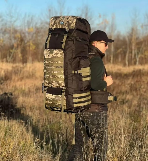 Рюкзак тактичний VA T-13 піксель із чорним, 100 л - зображення 2