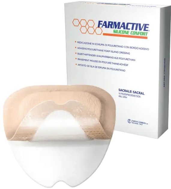 Полиуретановая губчатая повязка Farmac-Zabban силиконовая адгезивная с бортом Farmactive Silicone comfort 15 х 15 см (1701451515) - изображение 1
